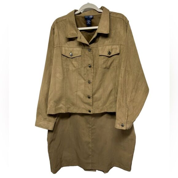 NWT Venezia Faux Suede Jacket And Skirt Matching Set Light Brown Button Up Coat - Picture 1 of 13